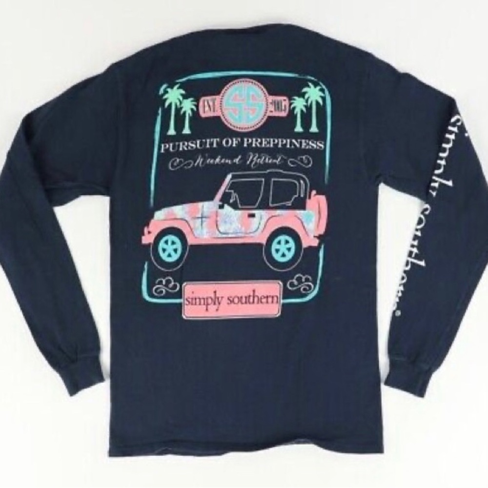 Simply southern navy long sleeve shirt with pursuit of happiness Jeep size SMALL